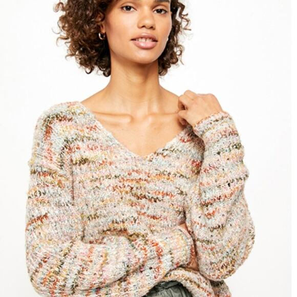 Free People Highland V Neck Sweater Ivory Combo - Picture 2 of 12